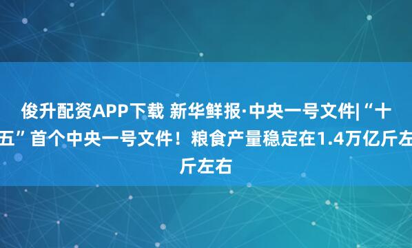 俊升配资APP下载 新华鲜报·中央一号文件|“十五五”首个中央一号文件！粮食产量稳定在1.4万亿斤左右