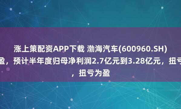 涨上策配资APP下载 渤海汽车(600960.SH)发预盈，预计半年度归母净利润2.7亿元到3.28亿元，扭亏为盈